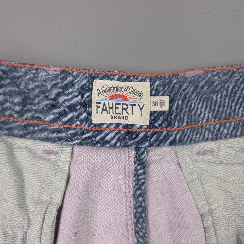 Faherty Shorts Mens 36 Pink Linen Cotton Stretch Chino 7 Inch Summer Casual